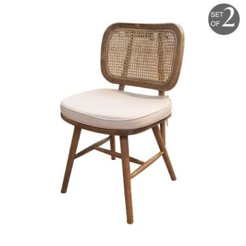 Kinsey Dining Chair in Rattan and Natural Linen - Set of 2