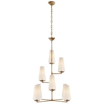 Fontaine Vertical Chandelier in Gilded Plaster with Linen Shades
