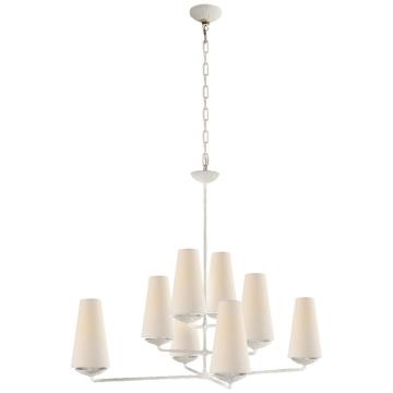 Fontaine Large Offset Chandelier in Plaster White with Linen Shades