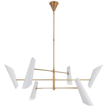 Franca Large Pivoting Chandelier in Hand-Rubbed Antique Brass with White Shades
