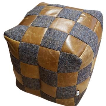 Patchwork Bean Bag in Harris Tweed & Leather