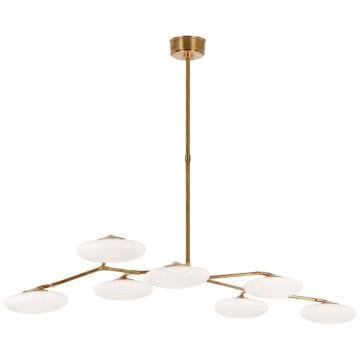 Brindille XL Articulating Linear Chandelier in Soft Brass with White Glass