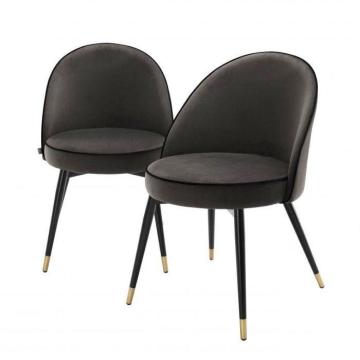 Dining Chair Cooper Set of 2 in Dark Grey Velvet