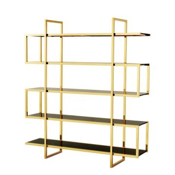 Eichholtz Bookcase Soto with Black Glass Shelves - Gold