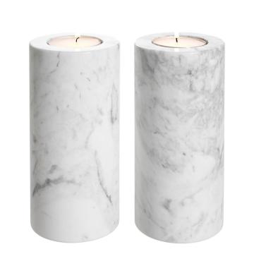 Tealight Holder Tobor L set of 2 - White marble - H.21cm