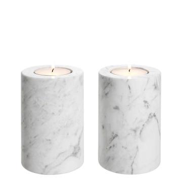 Tealight Holder Tobor S set of 2 - White marble - H.15cm