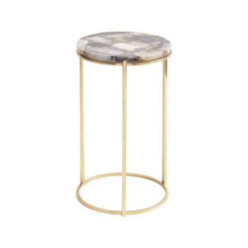 *Table* Side Table Round Agate Stone Top with Brass Frame