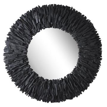  Teak Branch Black Round Mirror