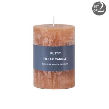 Pillar Candle Rustic Amber Small Set of 2 