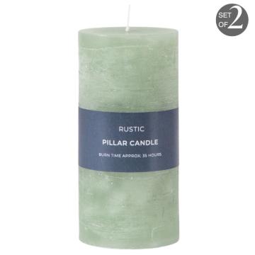 Pillar Candle Rustic Sage Large Set of 2