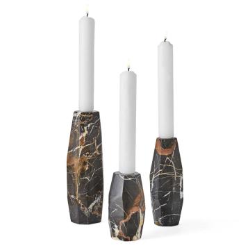 Multifaceted Taper Candleholders - Marble, Set of 3