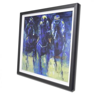 Racehorses Blue - Framed Print 84 x 84cms