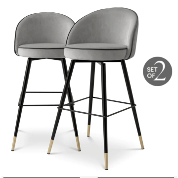 Bar Stool Cooper Grey Velvet Set of 2 