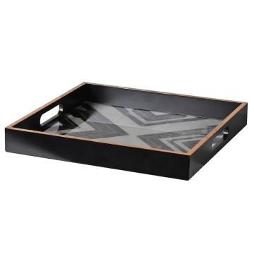 Pavilion Chic Serving Tray Square Black & White Marbled