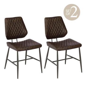 Dalton Quilted Dining Chair in Brown PU Leather Set of 2