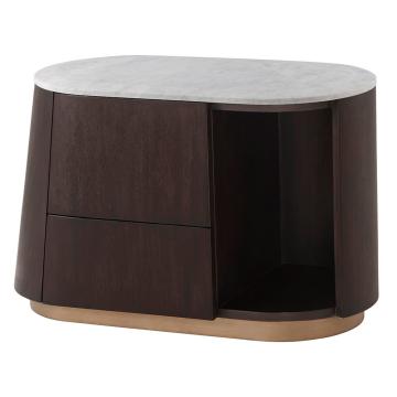 Oblique Left Bedside Cabinet in Veneer & Carrara