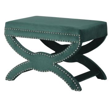 Pavilion Chic Stool X-Leg in Emerald Green Velvet